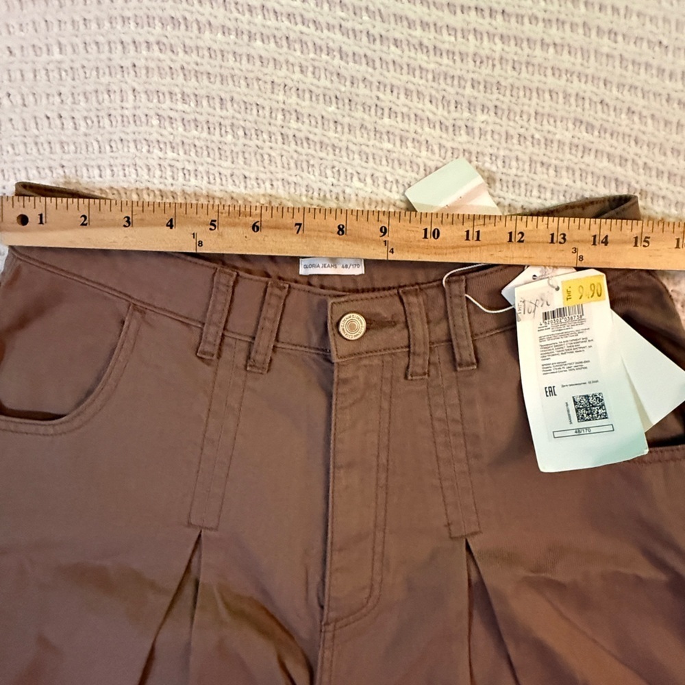 NWT Gloria Jeans Brown Wide Leg Pleated Slit Pants L - Picture 8 of 14